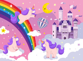 梦幻彩虹城堡可爱独角兽星空背景