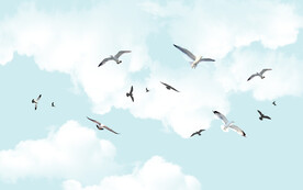 清新天空海鸟图儿童房室内背景墙