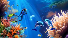 梦幻海底世界卡通鲨鱼珊瑚背景墙
