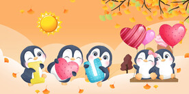 卡通企鹅爱心背景