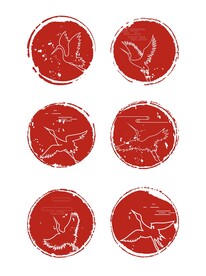 中国风古典红色印章边框湿地飞鹤