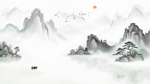 新中式水墨山水背景墙