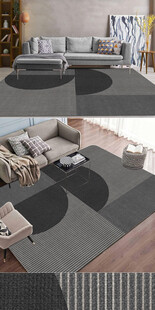 现代简约轻奢几何黑色客厅地毯图