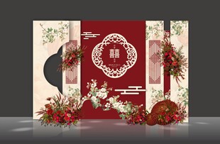 红金色主题婚礼舞台迎宾设计