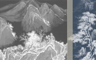 古典国画山水迎客松背景墙