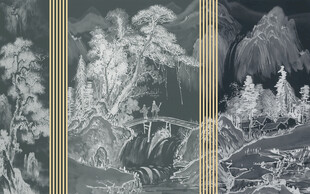 新中式轻奢线描国画山水背景墙