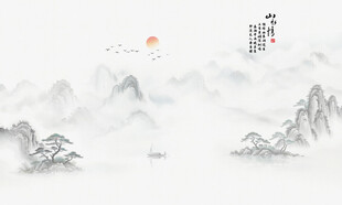 山水水墨画背景墙
