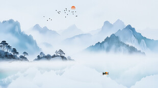 意境山水水墨山水画