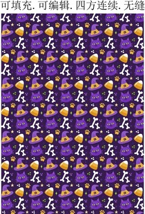 万圣节图案 魔法帽 卡通猫