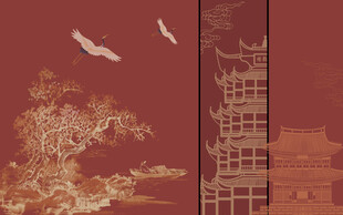 禅意水墨山水祥云背景墙