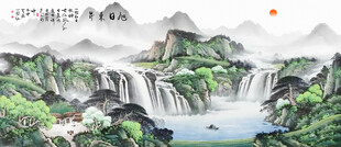 瀑布山水画