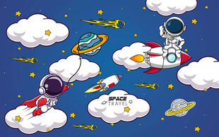 卡通宇航员太空人儿童房背景墙
