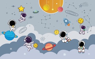 卡通太空人宇宙星空儿童房背景墙