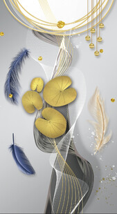 抽像线条荷叶玄关背景装饰画