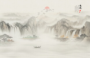 中式水墨山水画背景墙