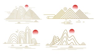 中式中国风线性云纹山纹祥云纹
