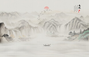 中式水墨山水画背景墙