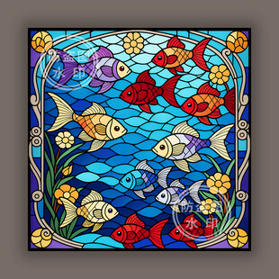 教堂蒂凡尼染色玻璃彩鱼装饰图案