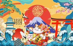 日式招财猫寿司店料理店背景图片