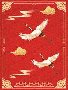 红色中国风古风国潮仙鹤祥云壁纸