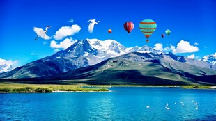 雪山湖泊风景画