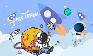 卡通宇航员月球探险