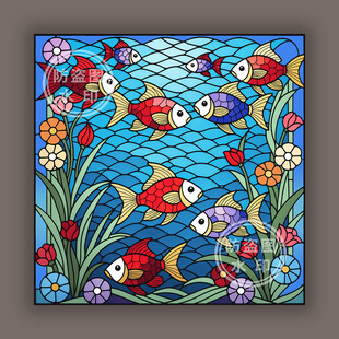蒂凡尼教堂彩色玻璃彩鱼装饰图案