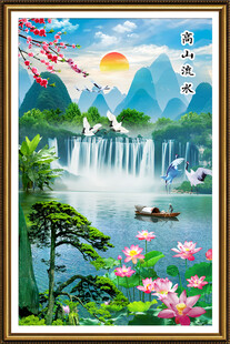 流水生财瀑布山水画