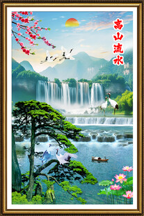 高山流水瀑布山水画