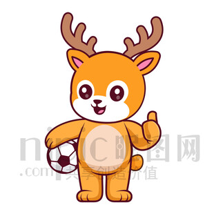 可爱卡通踢足球的梅花鹿