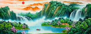 聚宝盆风景山水画