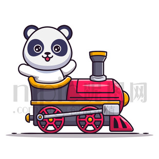 可爱卡通坐火车的大熊猫
