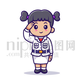 可爱卡通敬礼的小女孩