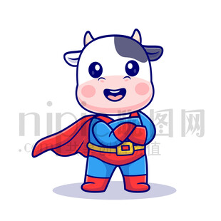 可爱卡通超人奶牛