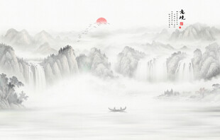 新中式屏风山水画