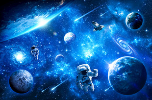 蓝色太空宇航员星球宇宙星空背景