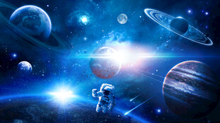 蓝色星球太空宇航员宇宙银河背景