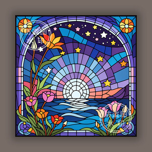 教堂蒂凡尼彩色玻璃梦幻星空图案