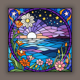 蒂凡尼教堂染色玻璃梦幻星空图案
