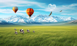 蓝天雪山草原背景墙