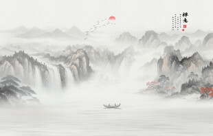 新中式隔断山水画