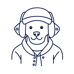 动物简约线条简笔画戴耳机狗狗