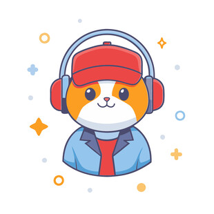 动物可爱戴耳机听音乐小狗