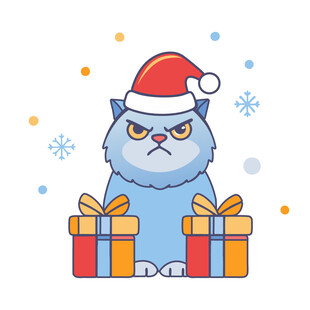 动物圣诞节戴圣诞帽小猫