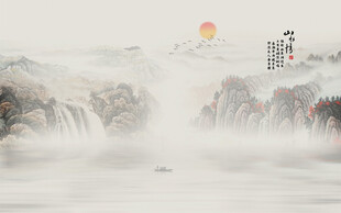 水墨国画山水背景墙