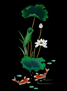高清分层透明底荷花鲤鱼打印图