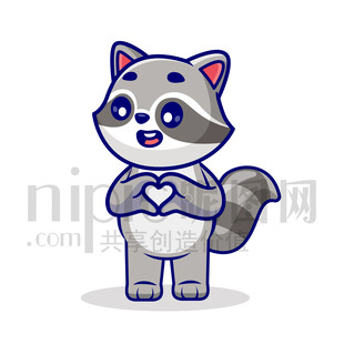 可爱卡通爱心比心的小浣熊