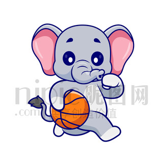 可爱卡通爱运动打篮球的大象