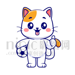 可爱卡通爱踢足球的猫咪