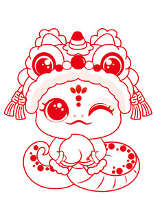 快乐蛇舞狮子线稿素材 手绘